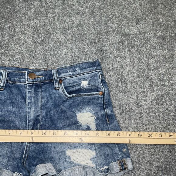 BlankNYC Shorts Womens Size 27 Blue Denim High Rise Fulton Roll Up distressed - Picture 5 of 10